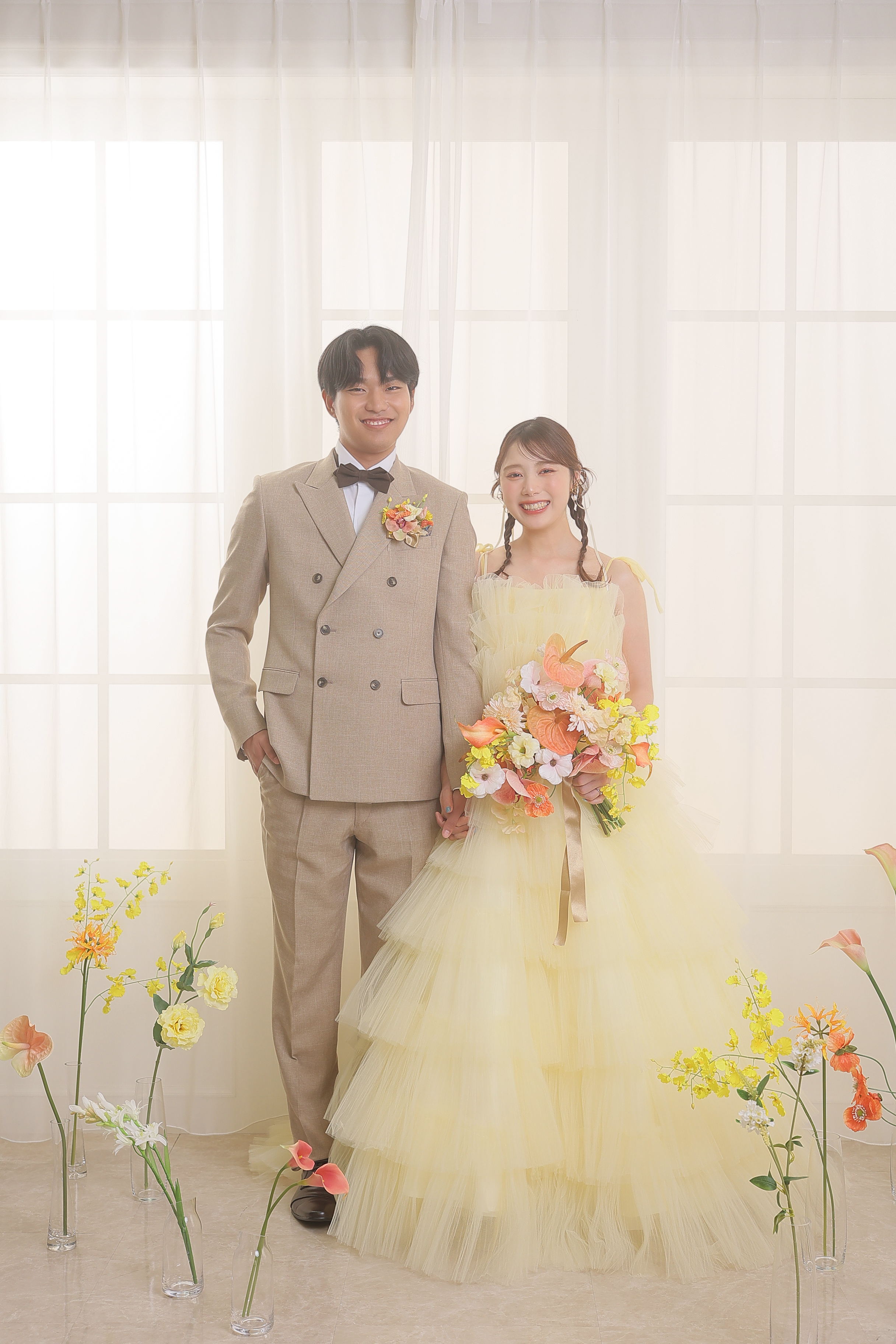 スイートピー❣️和装ウェディングアレンジ❣️ 青とオレンジ、絵画