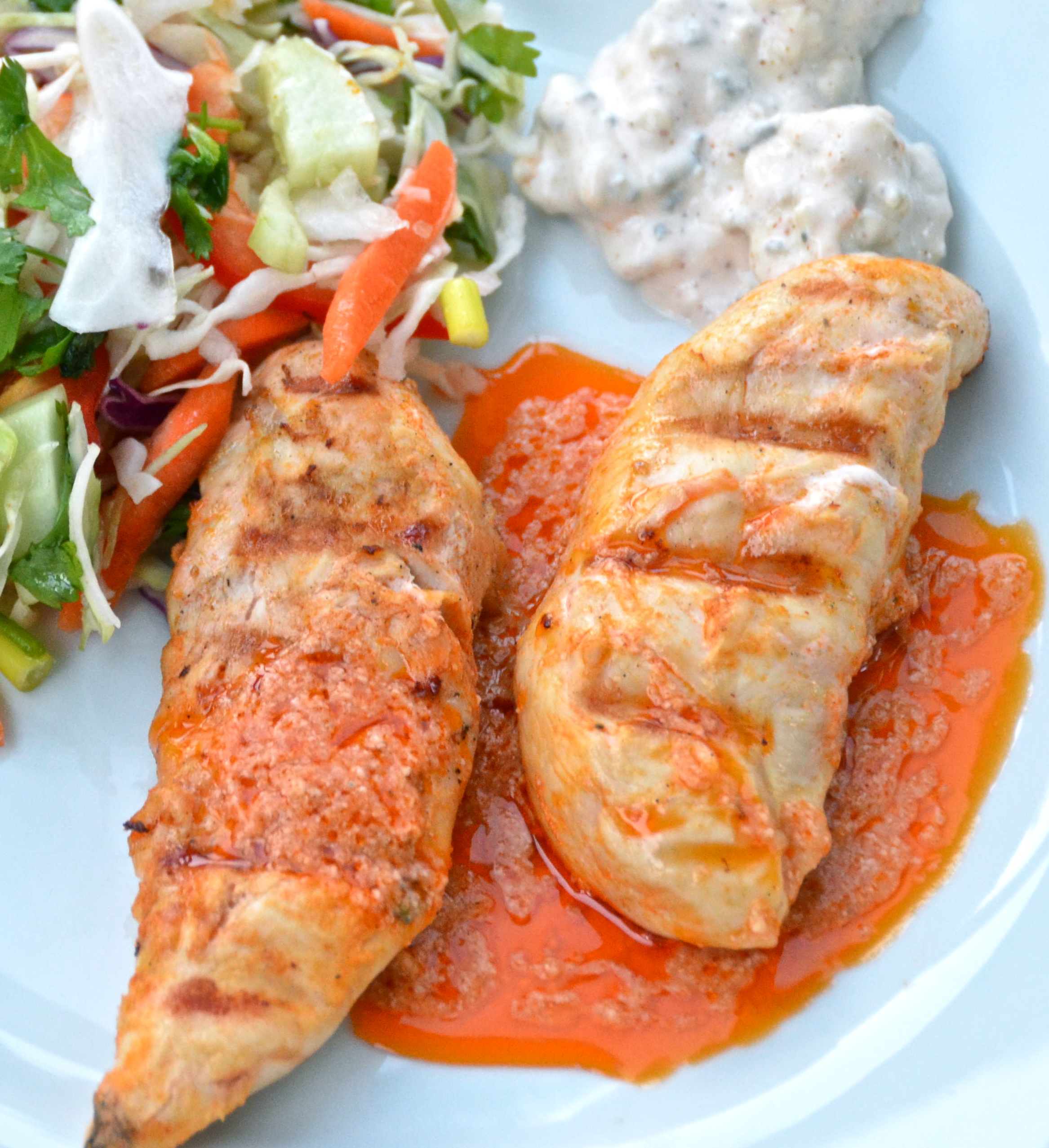 Grilled Buffalo Chicken Strips With Sweet And Spicy Asian Slaw. The Way