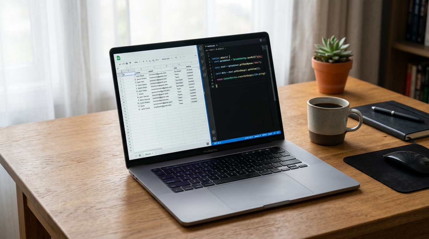 Google Sheets as a database setup on a developer laptop with Apps Script code