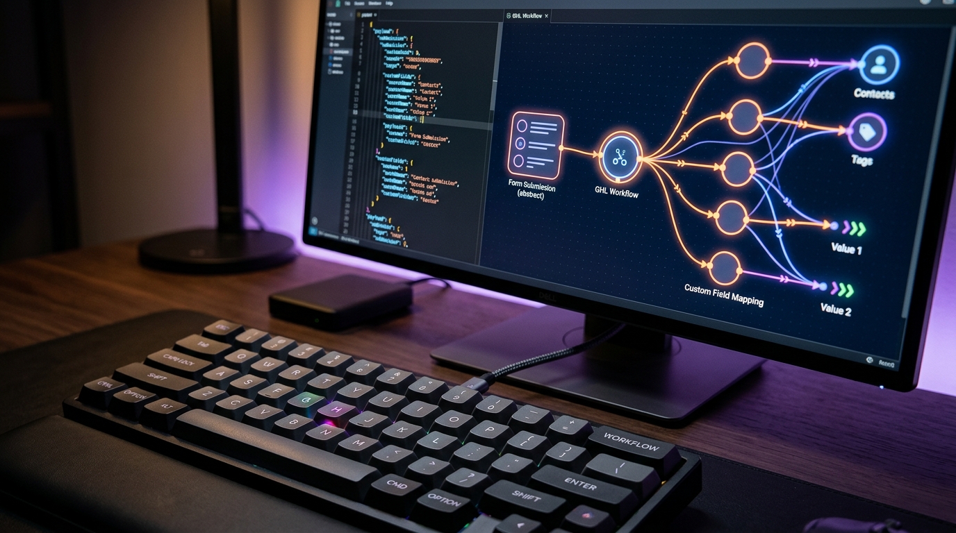Close-up view of data mapping configuration on a desktop screen with soft ambient lighting