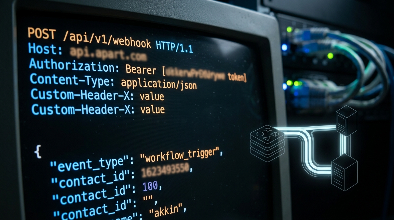 Close-up of terminal code showing outbound webhook headers and JSON payload