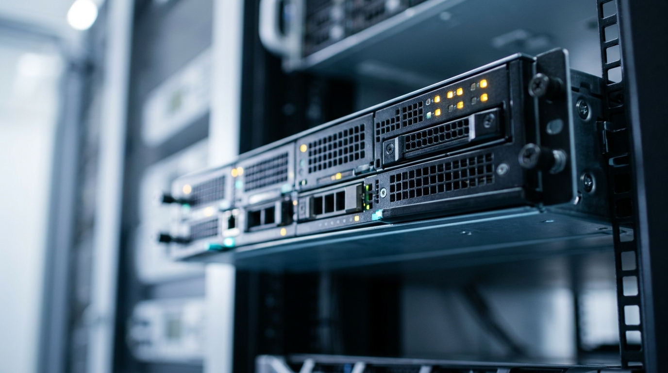 Close-up of a rack-mounted server blade handling Nginx edge cache requests