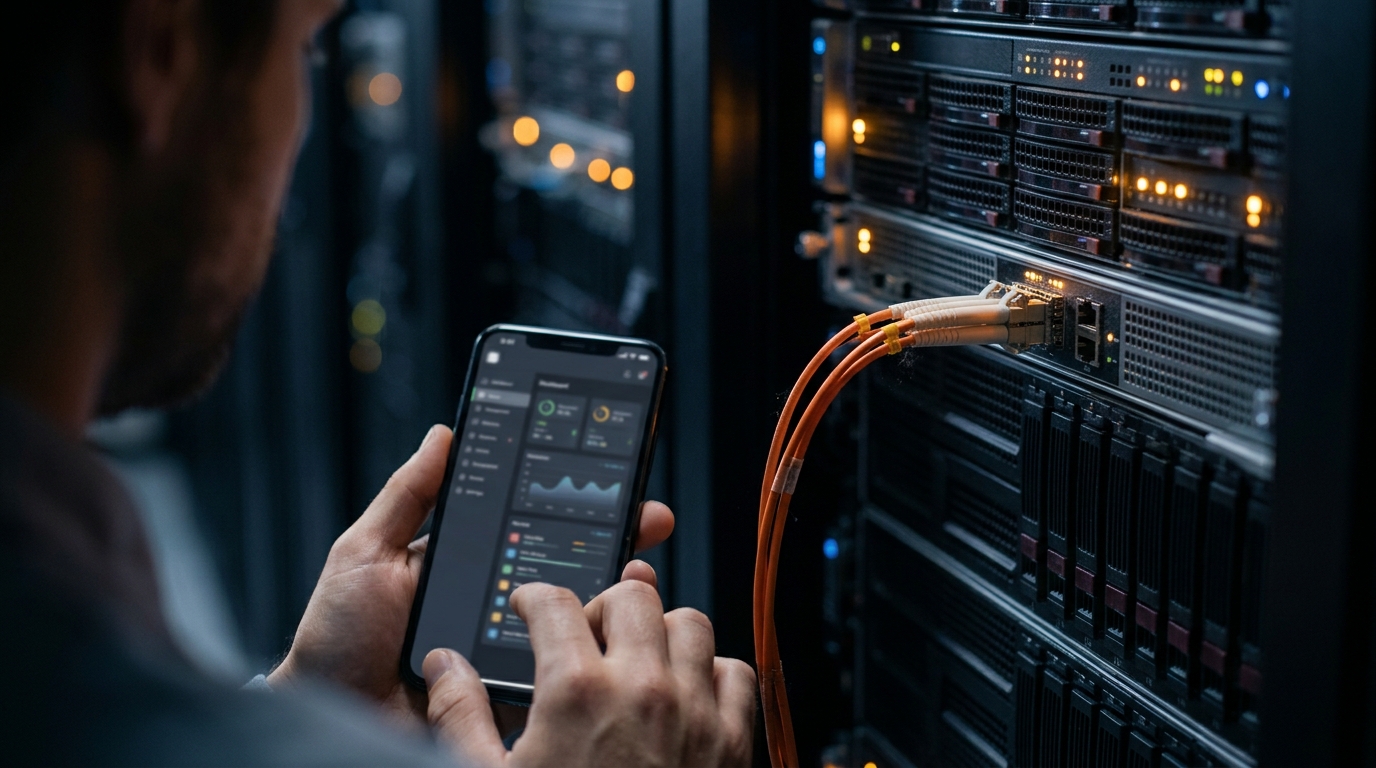 Close-up of server hardware in a datacenter representing Hostinger origin server connection to StackPath CDN
