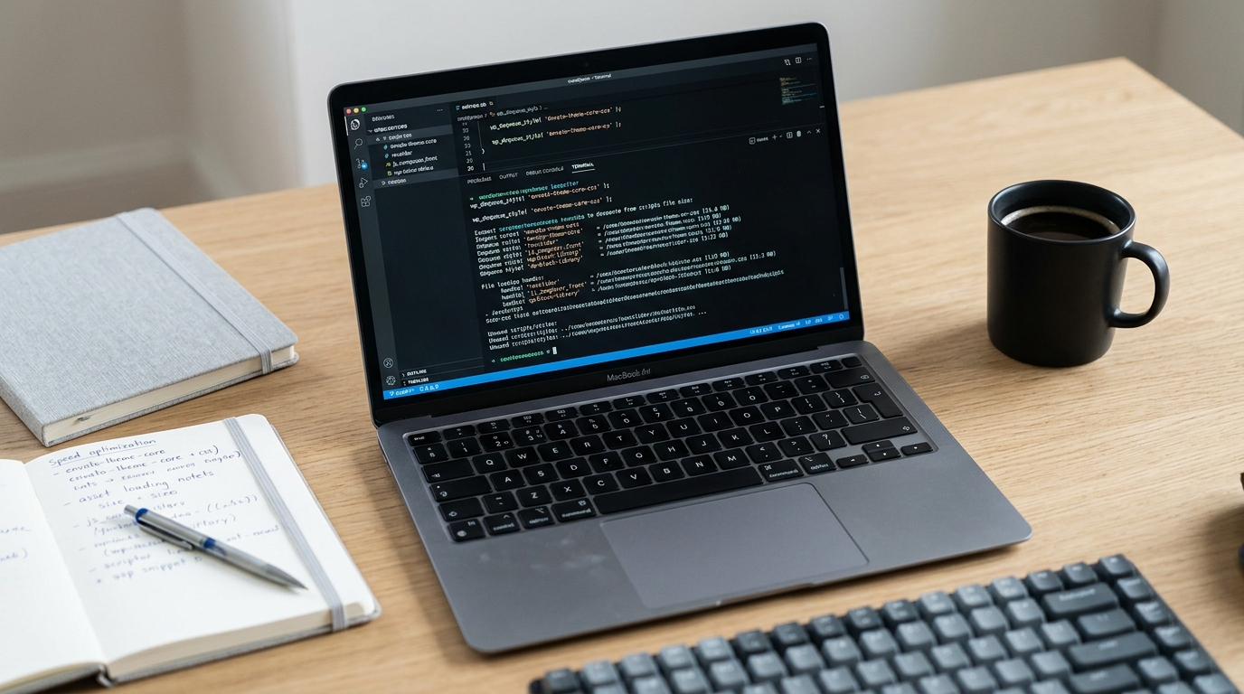 Terminal screen showing WordPress script handles and CSS asset sizes during performance debugging