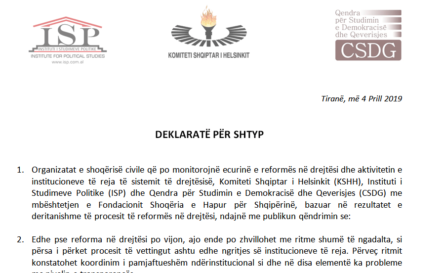 SHOQËRIA CIVILE: INSTITUCIONET E REJA TË DREJTËSISË, – VONESA NË AFATE, ECURI E NGADALTË DHE MUNGESË TRANSPARENCE