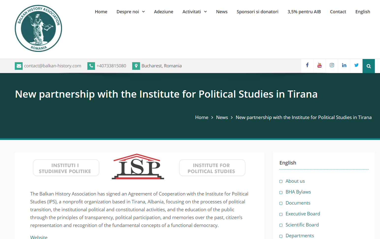 ISP, new partnership with the Balkan History Association (BHA)
