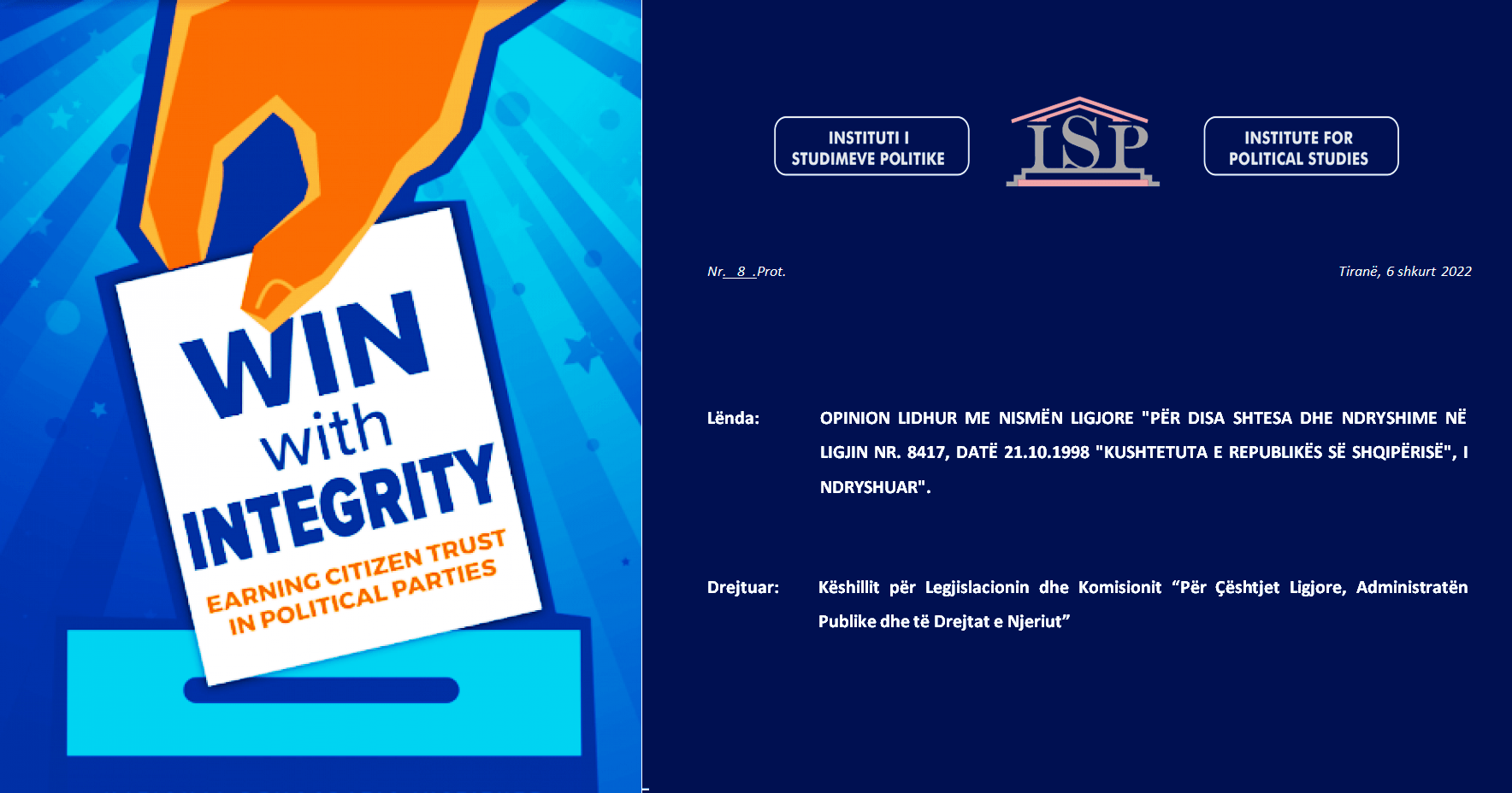 ISP – Opinion mbi nismën ligjore të grupit parlamentar të PD për ndryshime kushtetuese