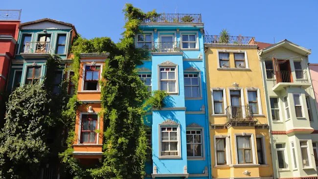 Colorful historic houses in Balat neighborhood of Istanbul