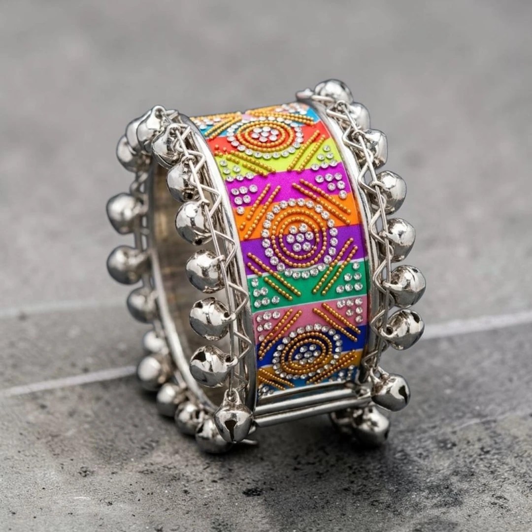 Multicolour Handcrafted Silver-Tone Bell Bangle (Single)