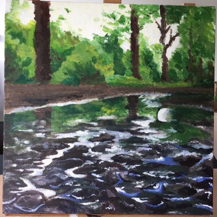 Puddle Reflection, Adare. Acrylic on canvas by Stacy Kenny Mitchell
