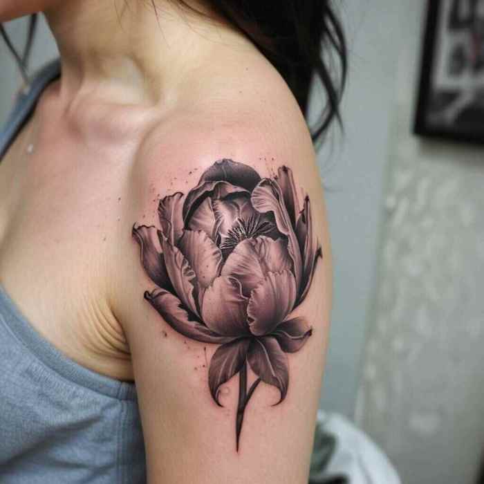 3D Tulip on the Shoulder tattoo
