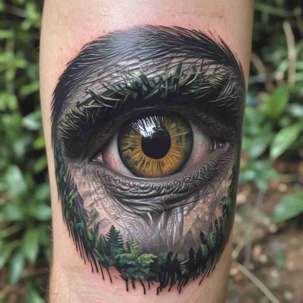 A Close Up of a Gorillas Eye Reflecting a Rainforest tattoo