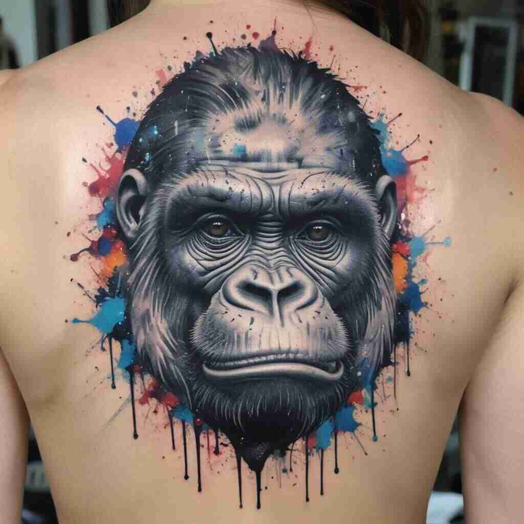 A Gorilla Head with Abstract Paint Splashes tattoo