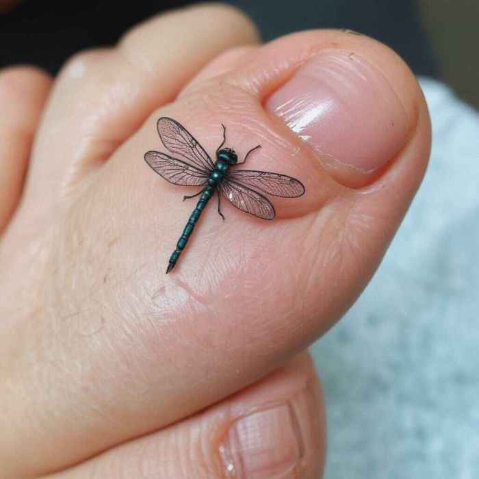 A Petite Dragonfly on the Toe Tattoo