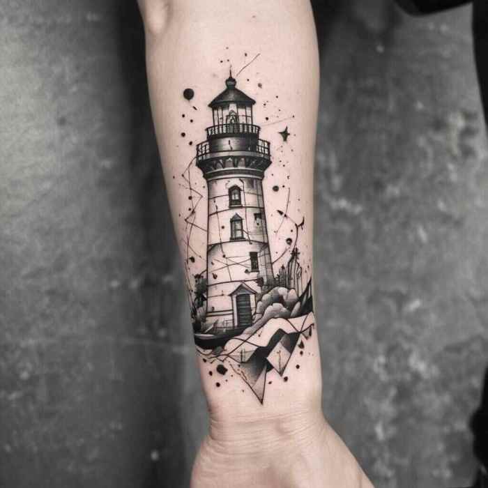 Abstract Lighthouse with Shapes tattoo