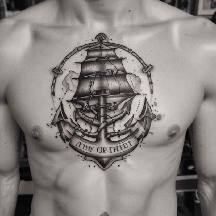Anchor and Ship tattoo
