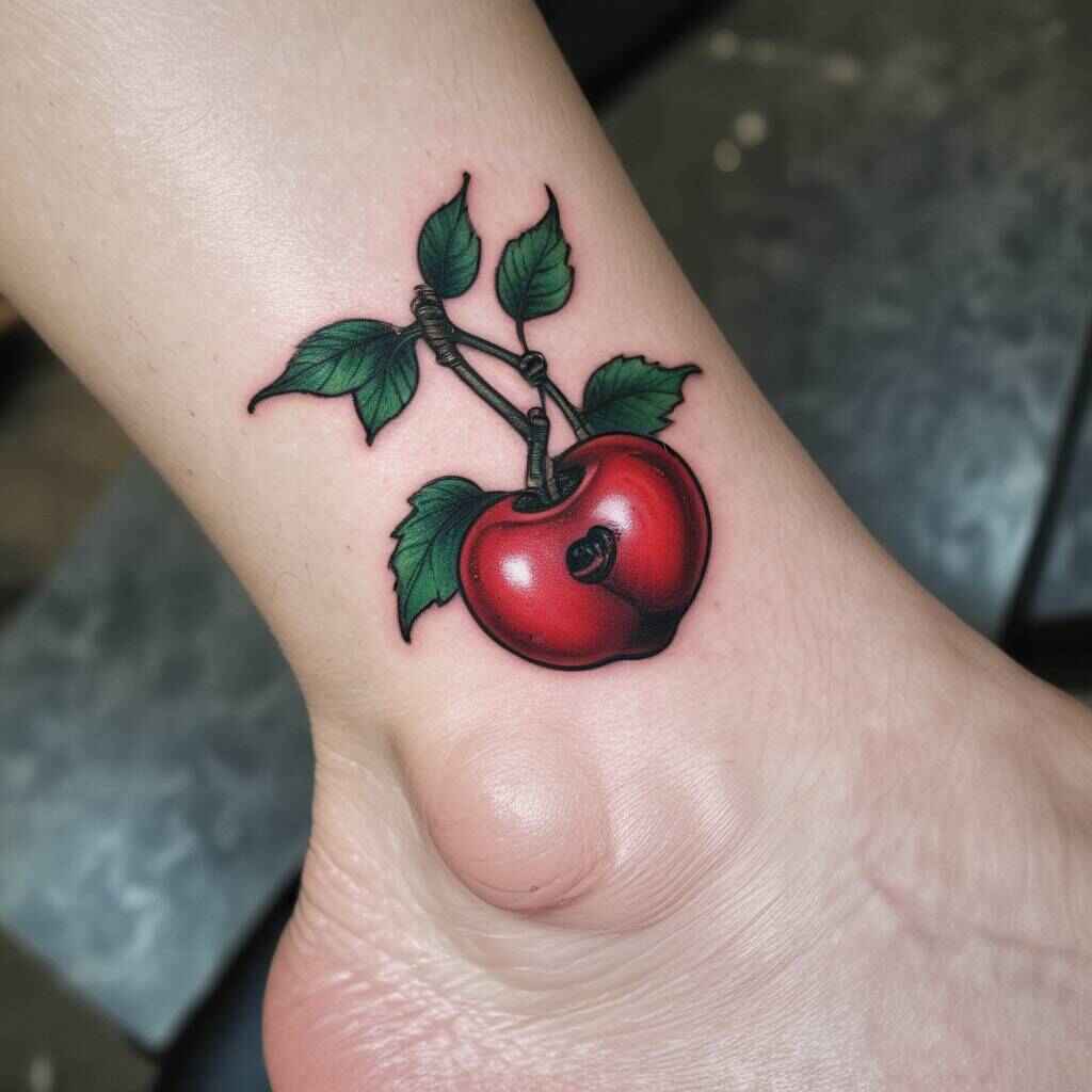 Ankle Cherry Tattoo