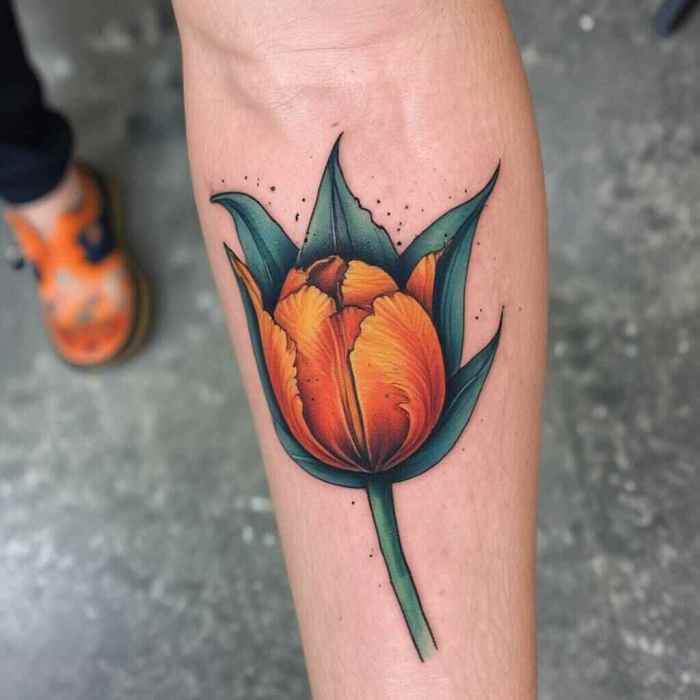 Bright Orange Tulip for Enthusiasm Tattoo