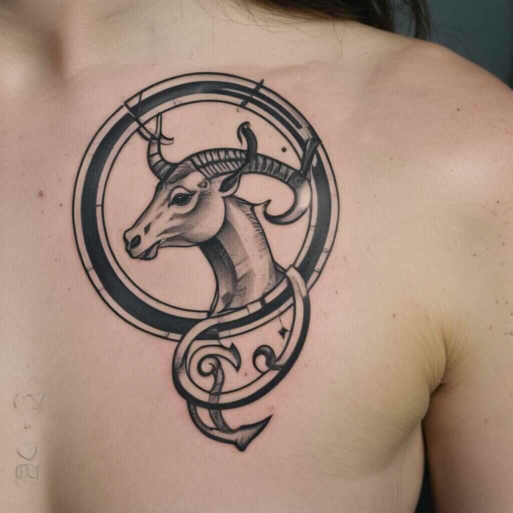Capricorn Glyph with Saturn Symbol Tattoo