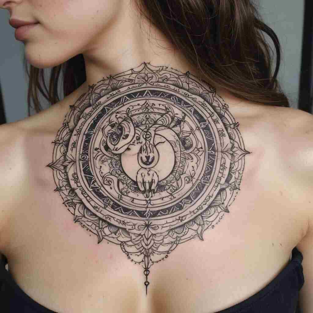 Capricorn Symbol in Mandala Tattoo