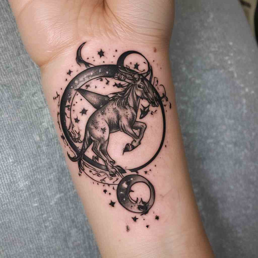 Capricorn with Stars and Moons tattoo