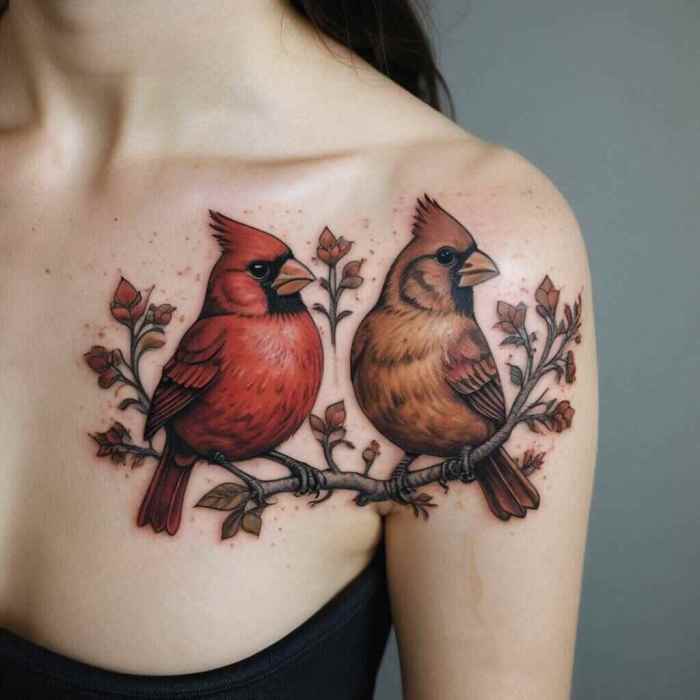 Cardinal Duo Symbolizing Love and Partnership Tattoo