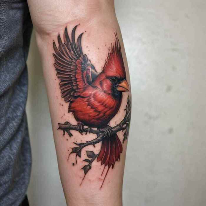 Cardinal in Flight on the Ribcage tattoo