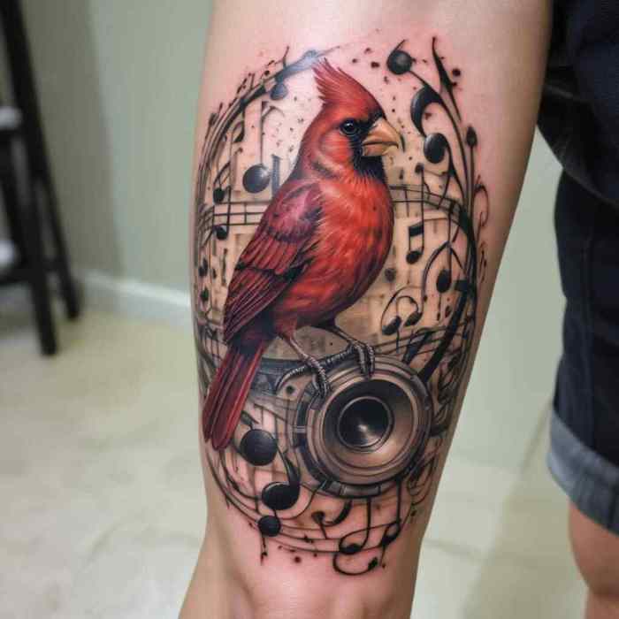 Cardinal with Musical Notes for Melody Lovers tattoo