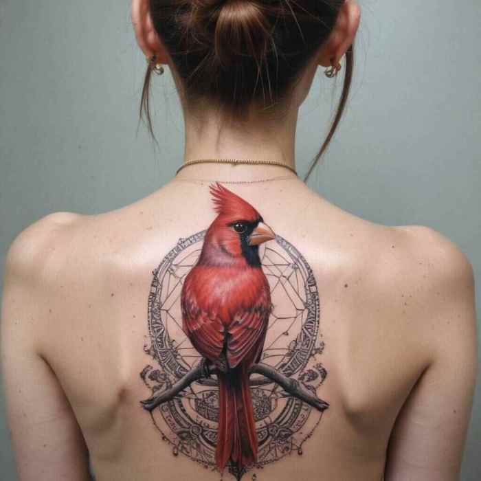 Cardinal with Optical Illusion Patterns tattoo