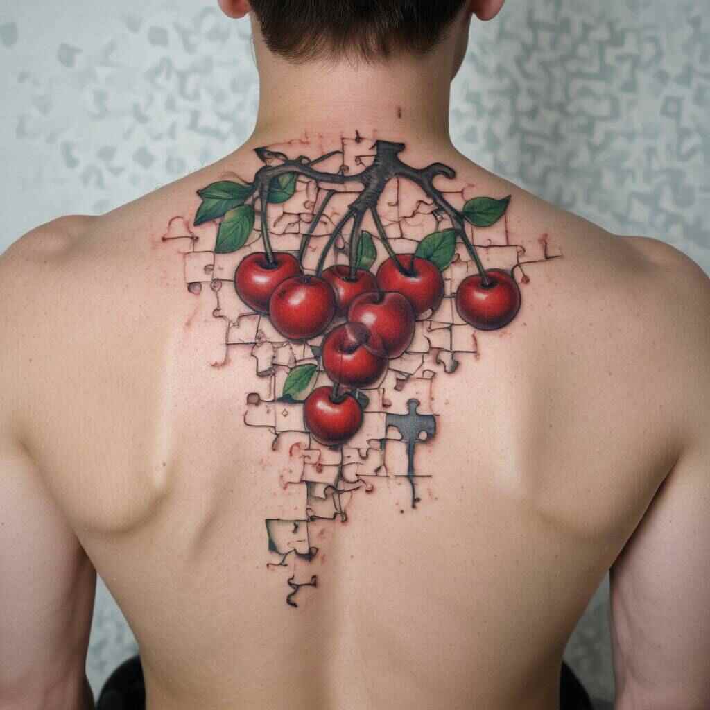 Cherries and Puzzle Pieces tattoo