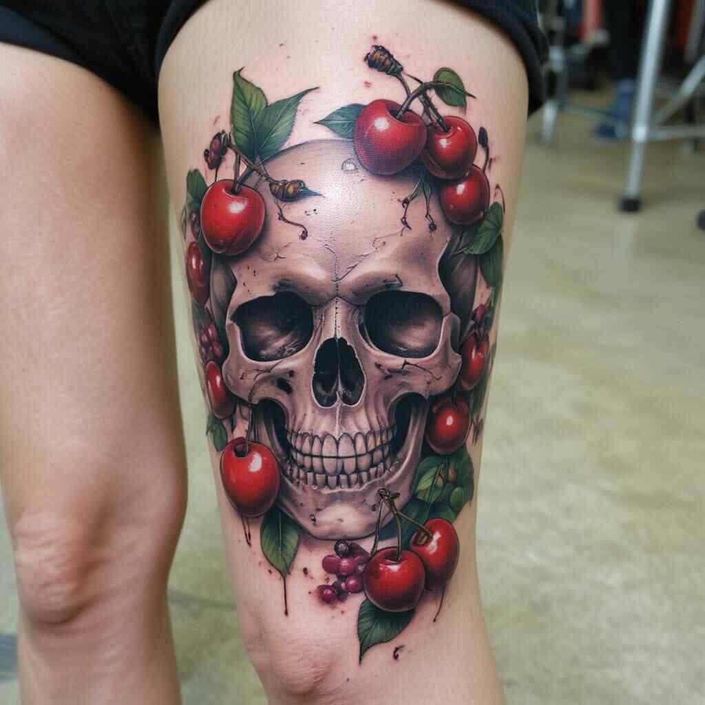 Cherries and Skull tattoo