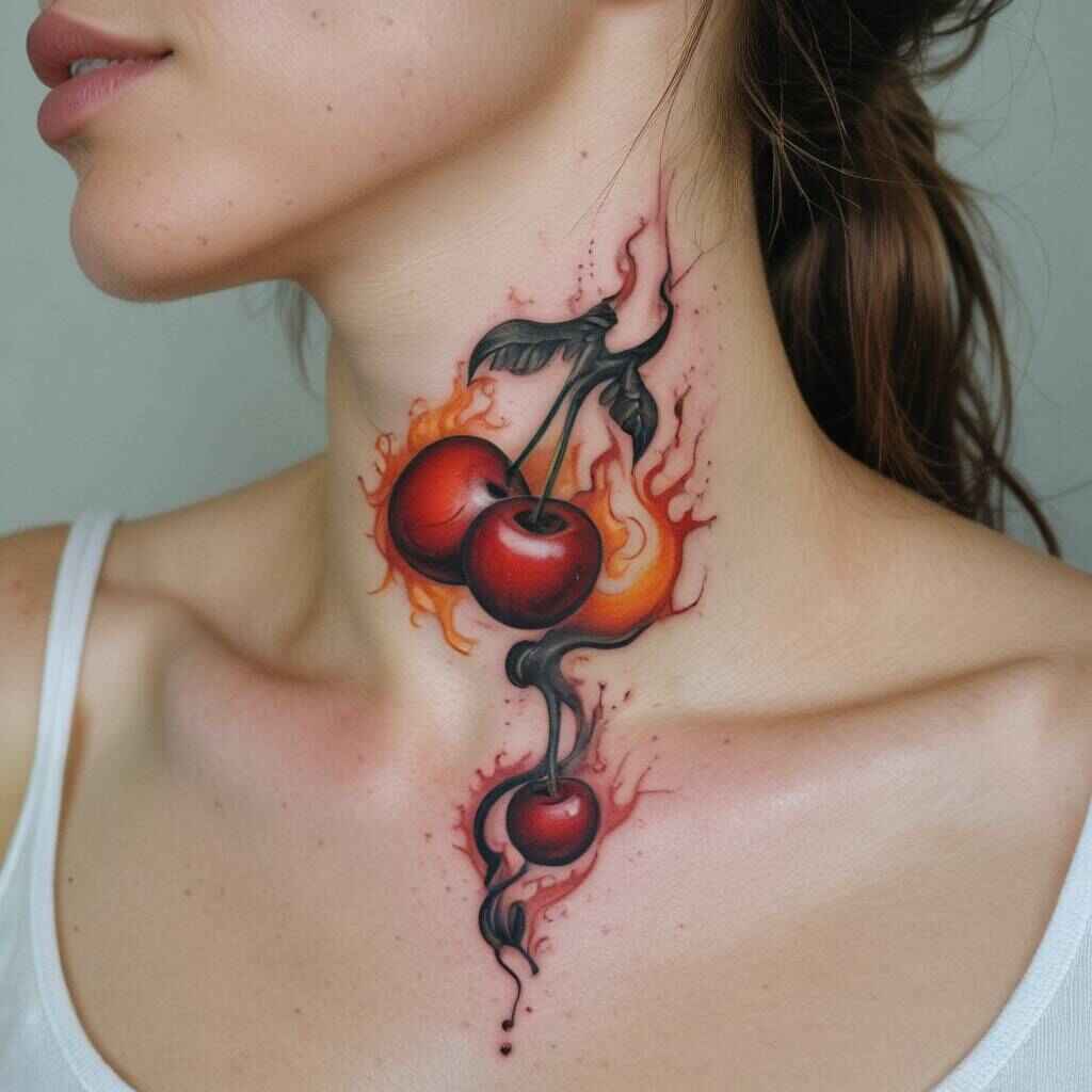 Cherry and Flame Tattoo
