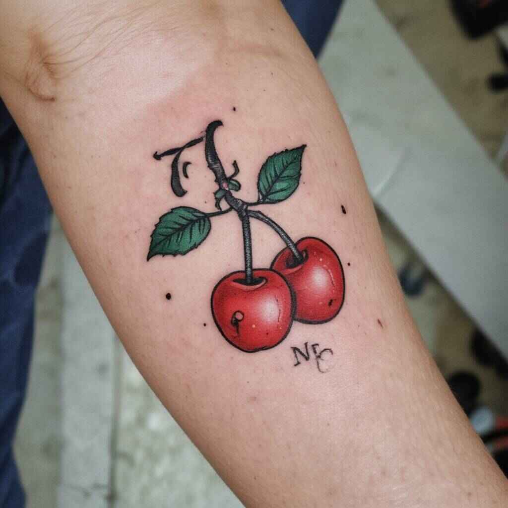 Cherry and Initials tattoo