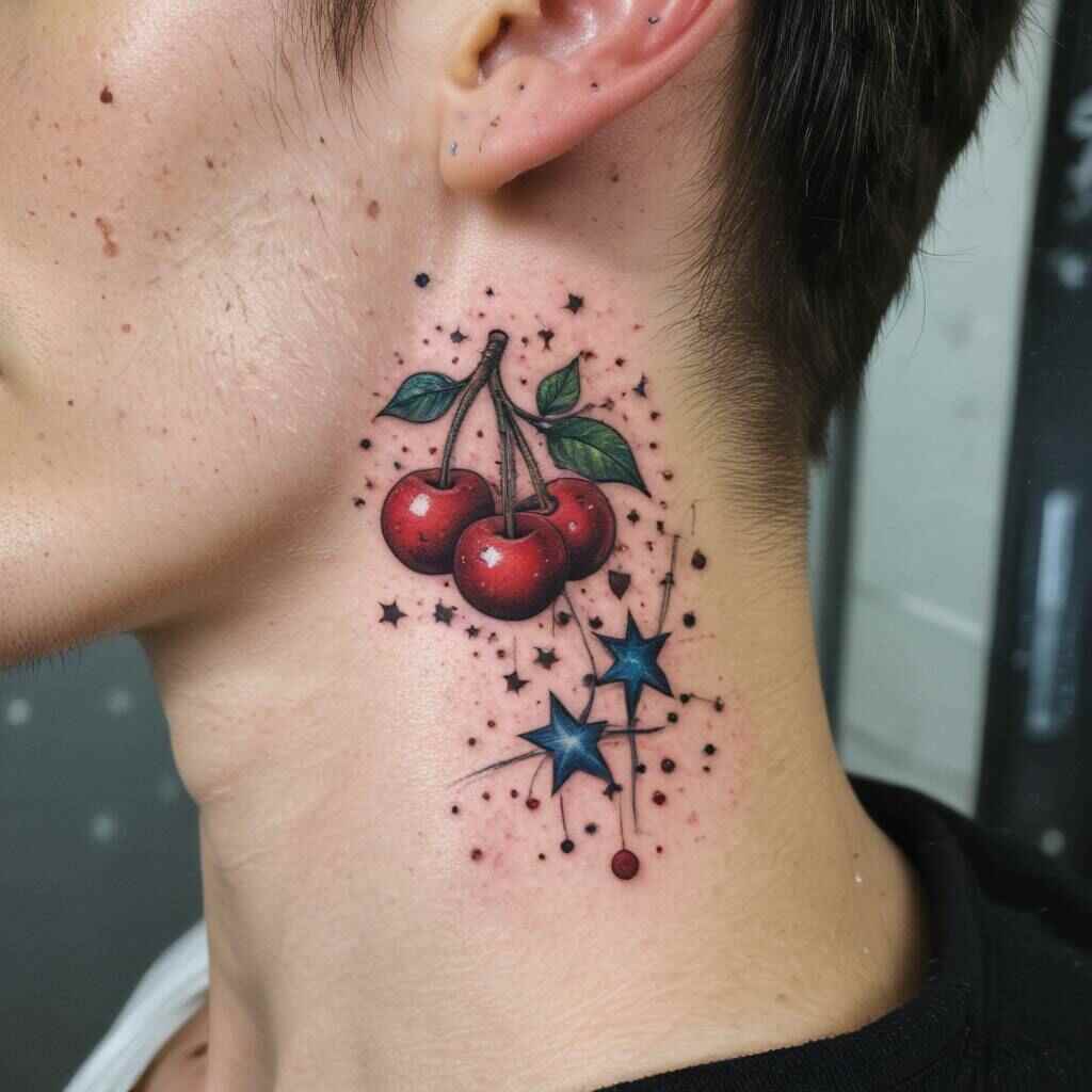 Cherry and Starry Sky tattoo
