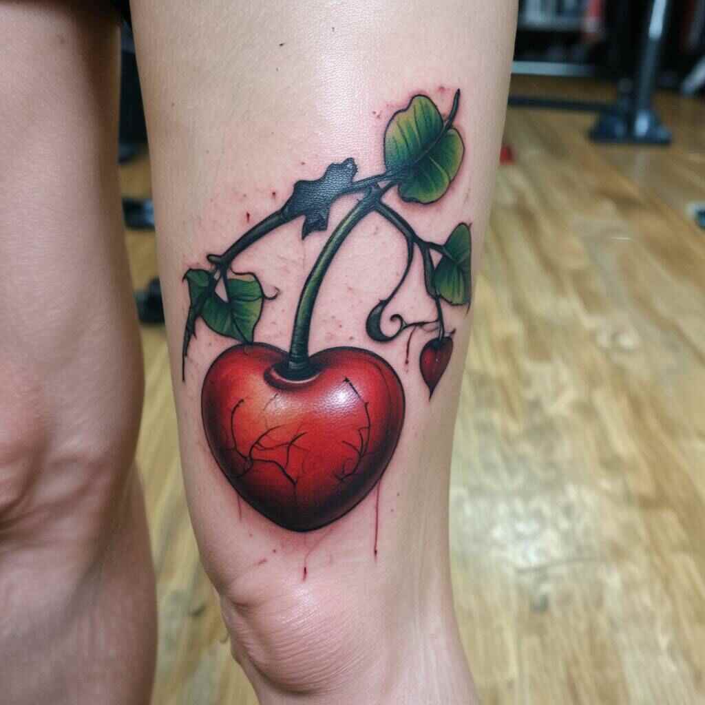 Cherry with Heart Stem Tattoo
