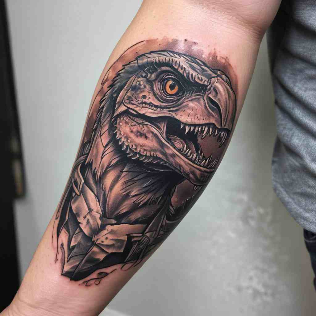 42 Jarring Ideas For Dinosaur Tattoos That Bring Them Back From Extinction! 21 Comic Style Raptor tattoo