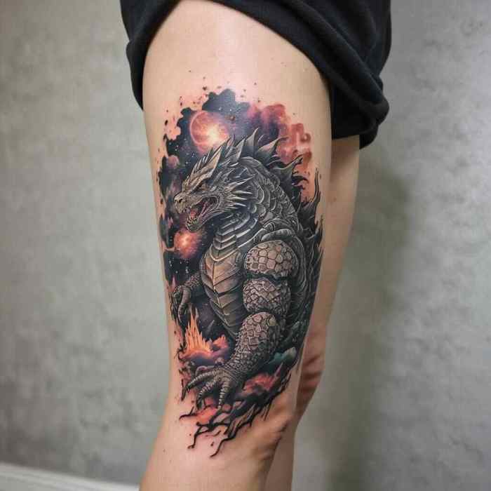 Cosmic Godzilla tattoo