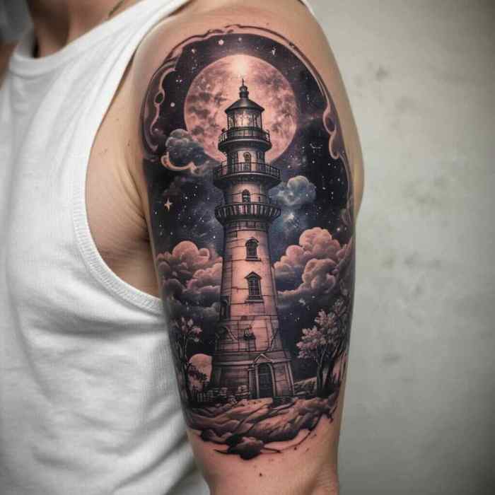 Cosmic Lighthouse tattoo