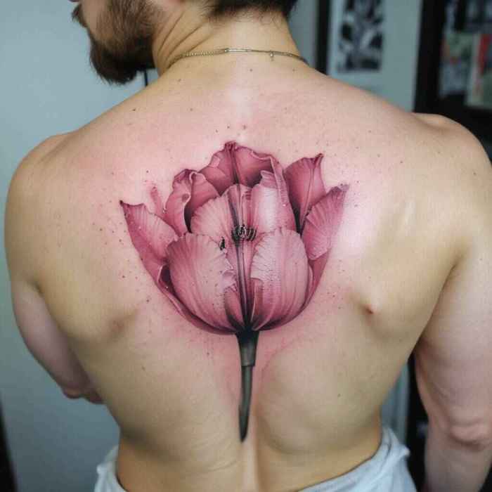 Delicate Pink Tulip on the Back of the Hand Tattoo