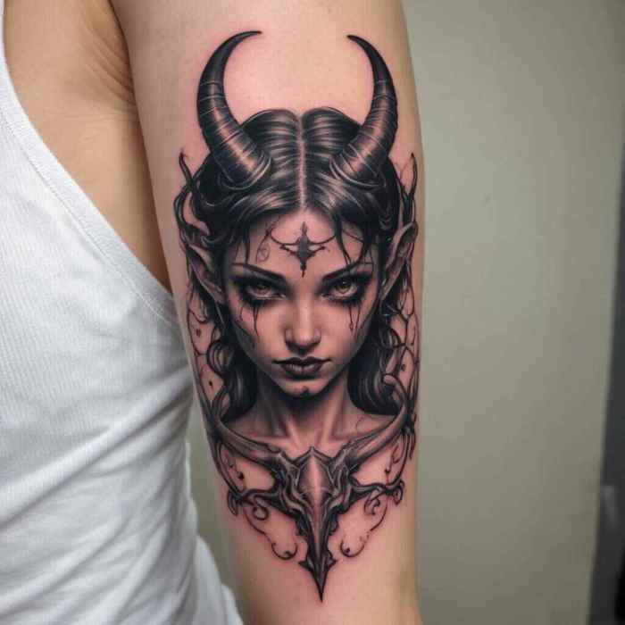 Demonic Fairy with Horns Tattoo