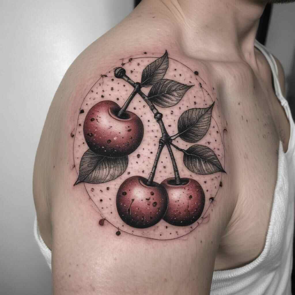 Dotwork Cherry Tattoo