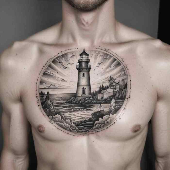 Dotwork Lighthouse tattoo