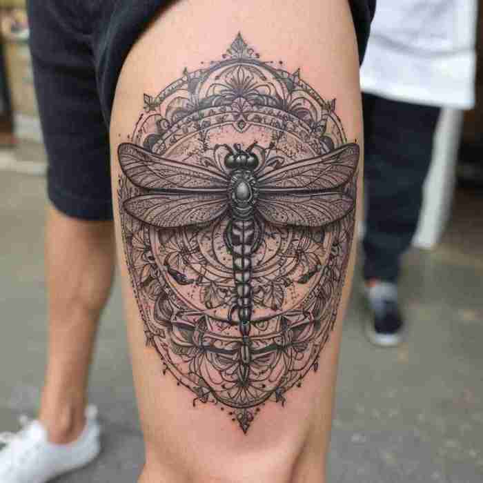 Dragonfly with a Mandala Patterned Body tattoo