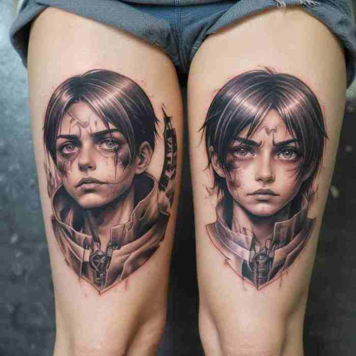 Dual Face Eren and Titan tattoo