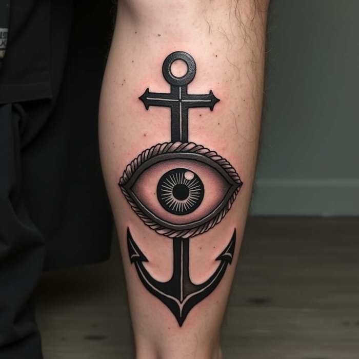 Evil Eye and Anchor Symbol for Stability and Protection Tattoo