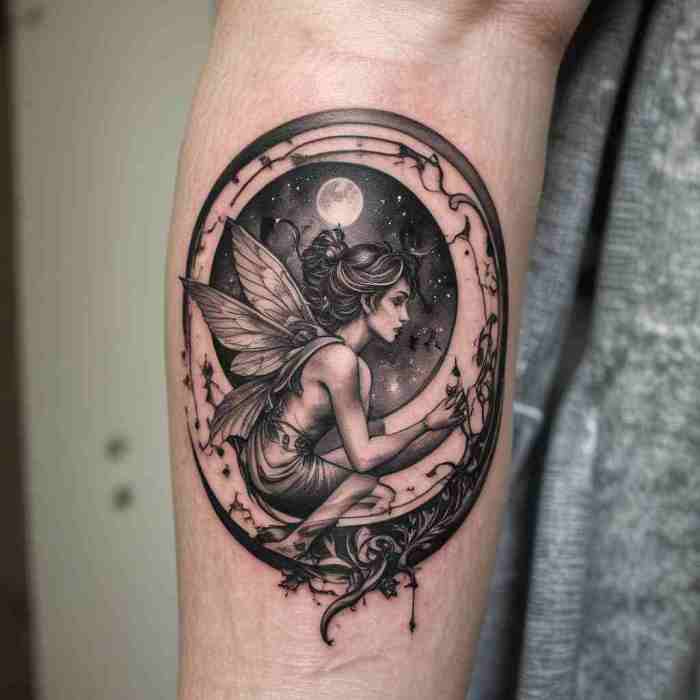 Fairy and Crescent Moon Eclipse tattoo