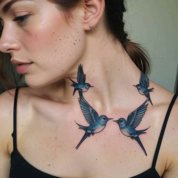 Flying Swallow with Scroll Tattoo