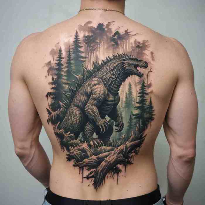 Forest Godzilla tattoo