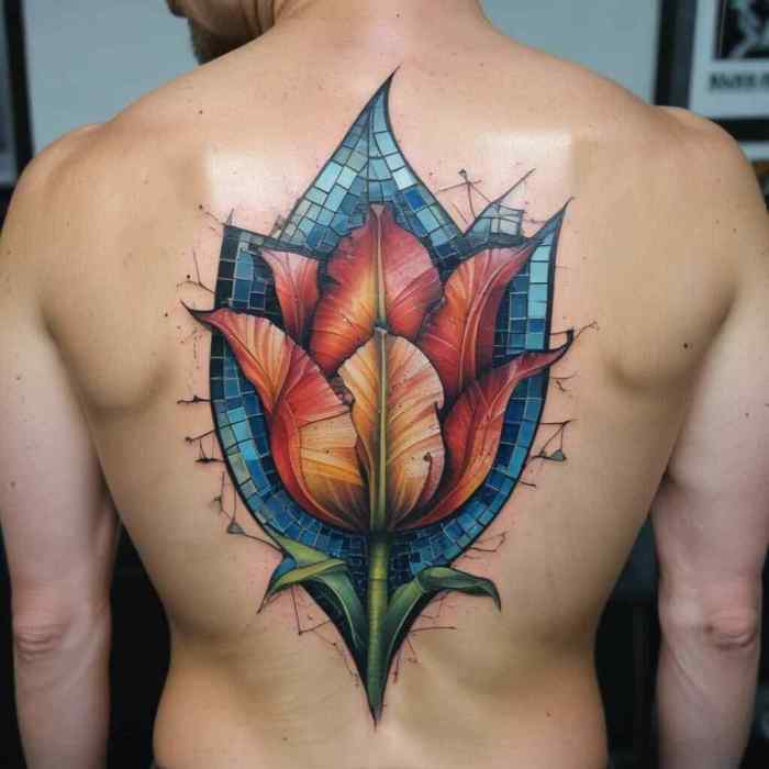 Fragmented Tulip in Mosaic Style tattoo