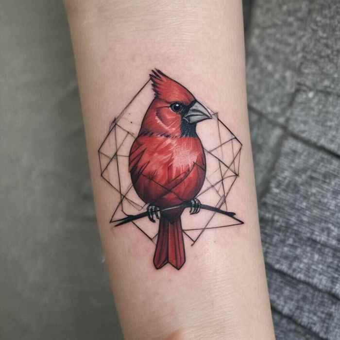 Geometric Cardinal with Clean Lines tattoo